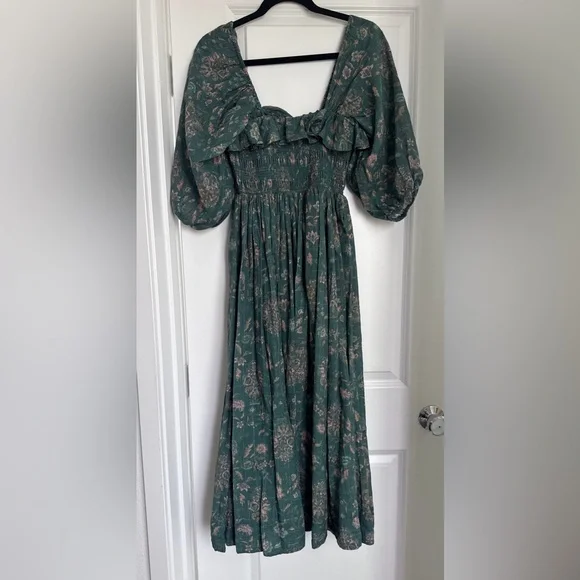 Free People Women's Ethereal Oasis Printed Midi Dress Jade Bohemian Cottage XS - Picture 6 of 7